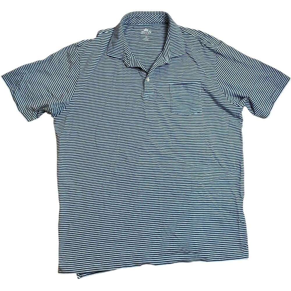 Peter Millar Men's Pocket Polo Shirt XL Cotton Blend Seaside Wash Navy & White S